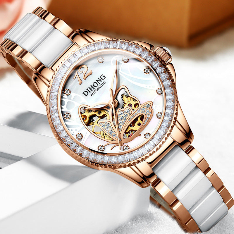 Ladies' Luminous White Ceramic Automatic Watch