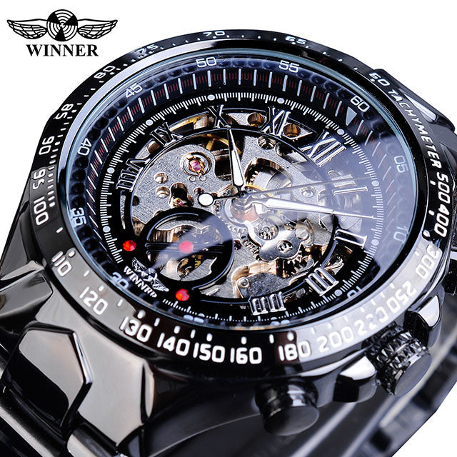 Swiss Luxe Hollow-Out Steel Mechanical Watch